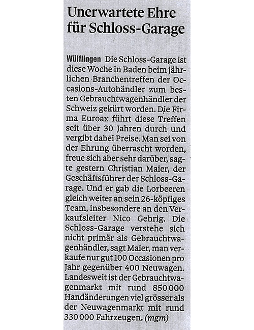 Unerwartete Ehre für Schloss-Garage